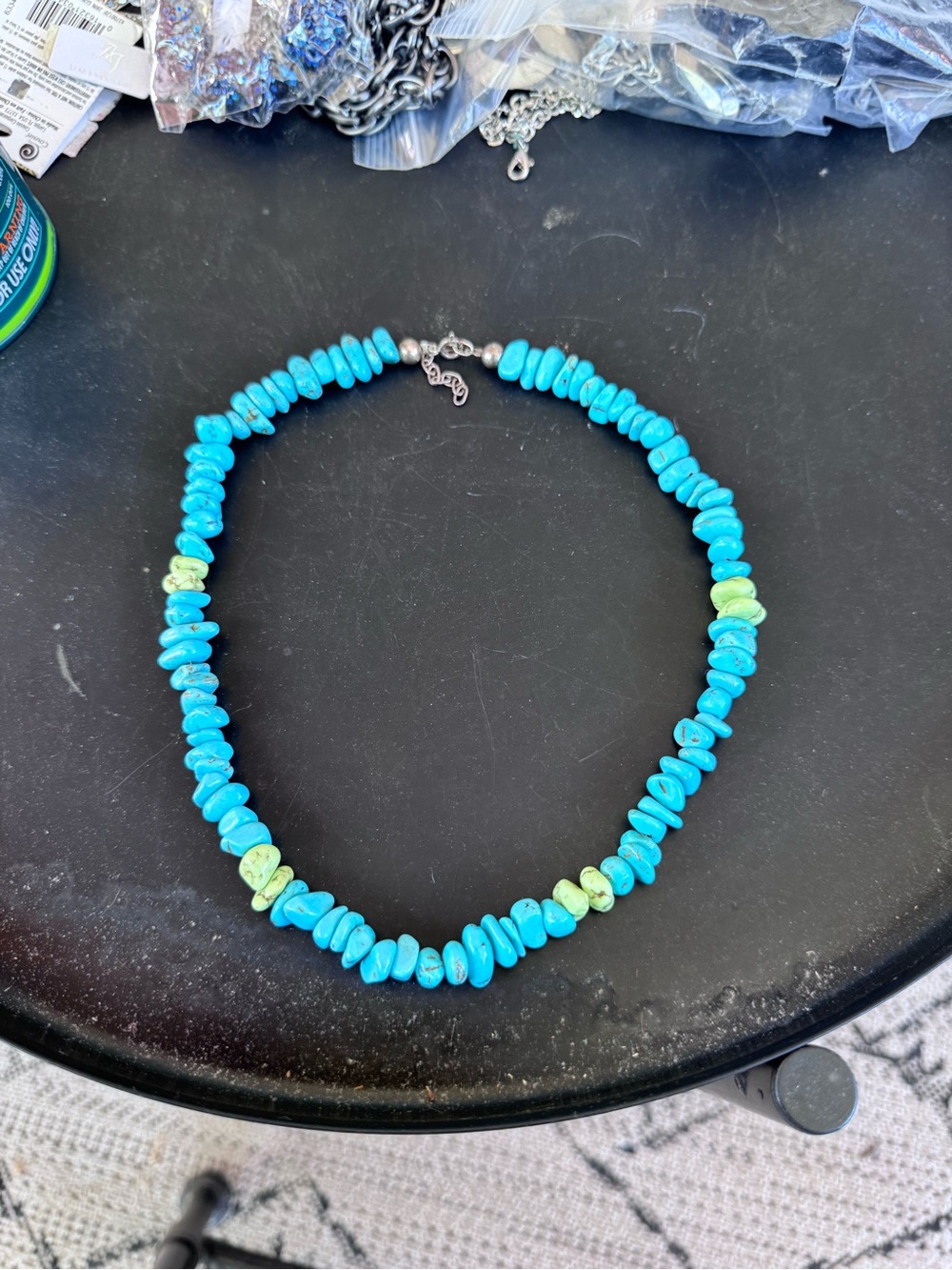 Turquoise Chip Necklace with Lime Accent Beads - Women Jewelry